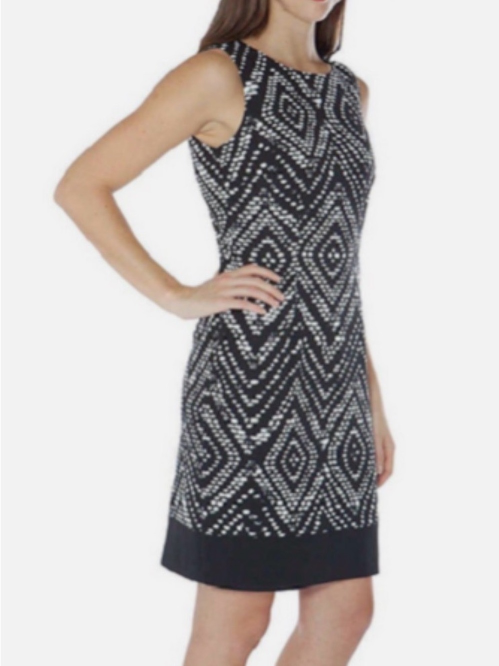 Mario Serrani Italy sleeveless black and white patterned shift dress 8